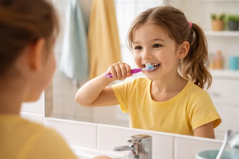 Child practicing daily living skills independently